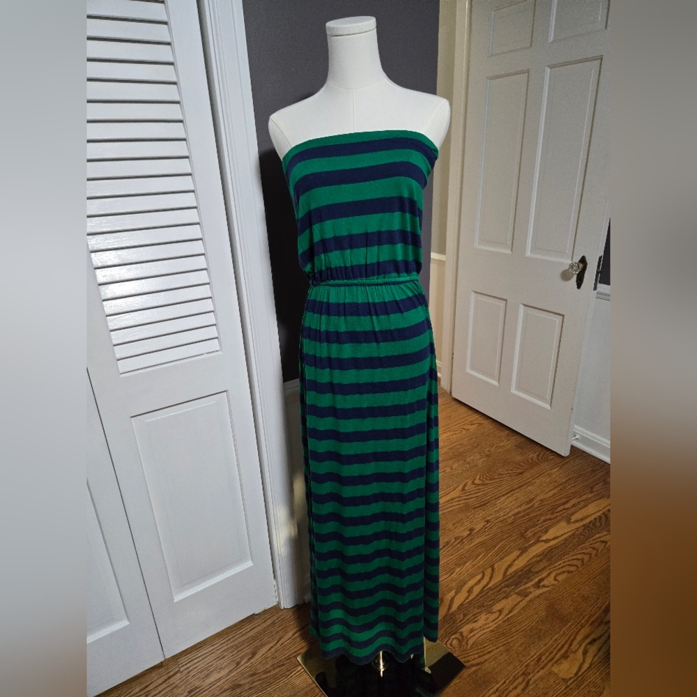 Hourglass Lilly Navy and Emerald Maxi Dress, Size Medium